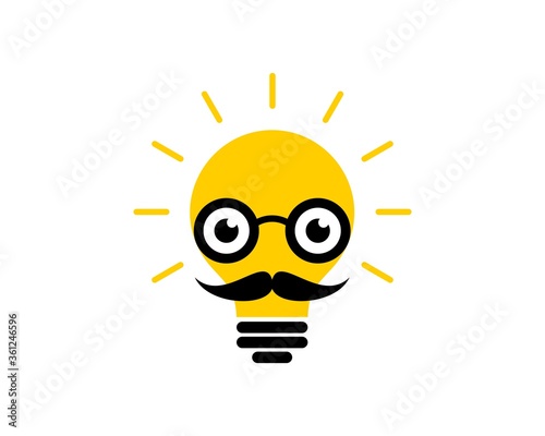 Shinning bulb with gentleman face inside