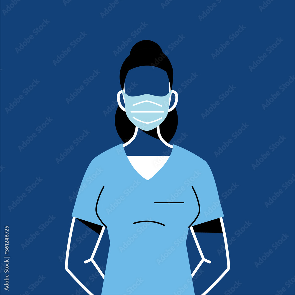 Female nurse with mask and uniform vector design