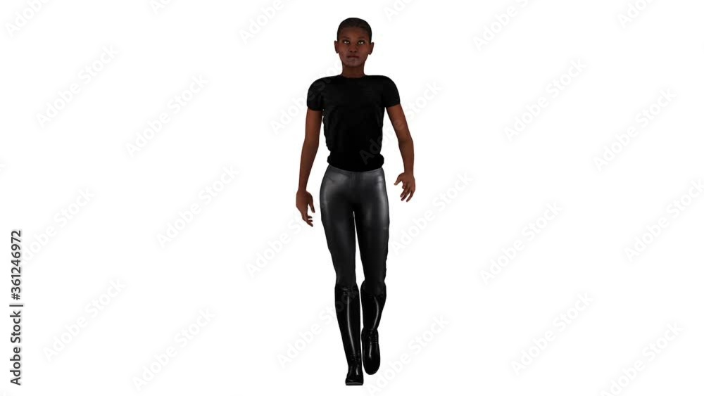 Beautiful, strong African American woman walking in casual clothing. Beautiful, strong African American woman walking in casual clothing.