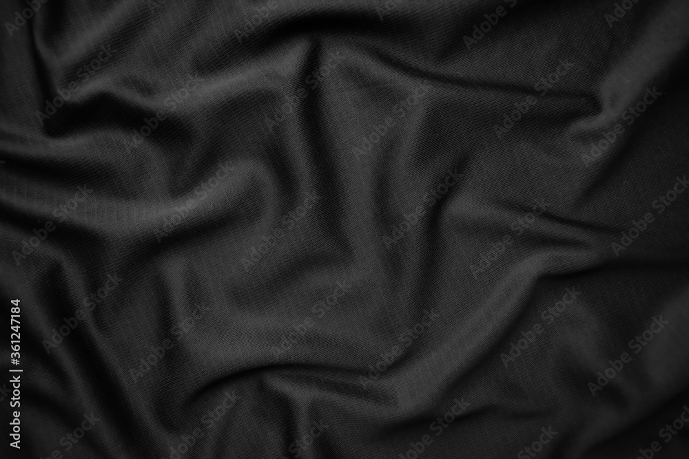 Fototapeta premium Background texture black cloth. Abstract dark wavy soft. Fabric is wrinkled. Fashion luxury style.