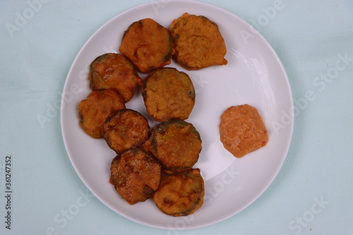Sponge gourd fritters or gilki ka pakora, Indian food photo