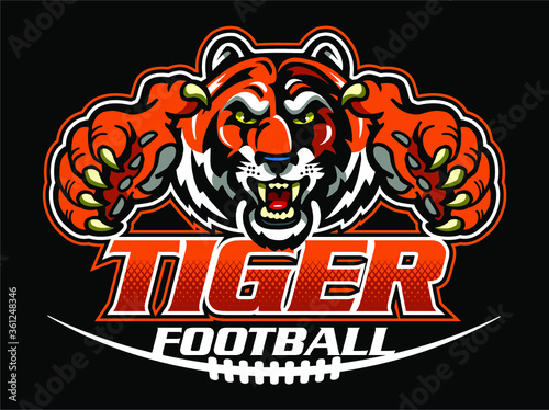 tiger football team design with mascot and laces for school, college or league