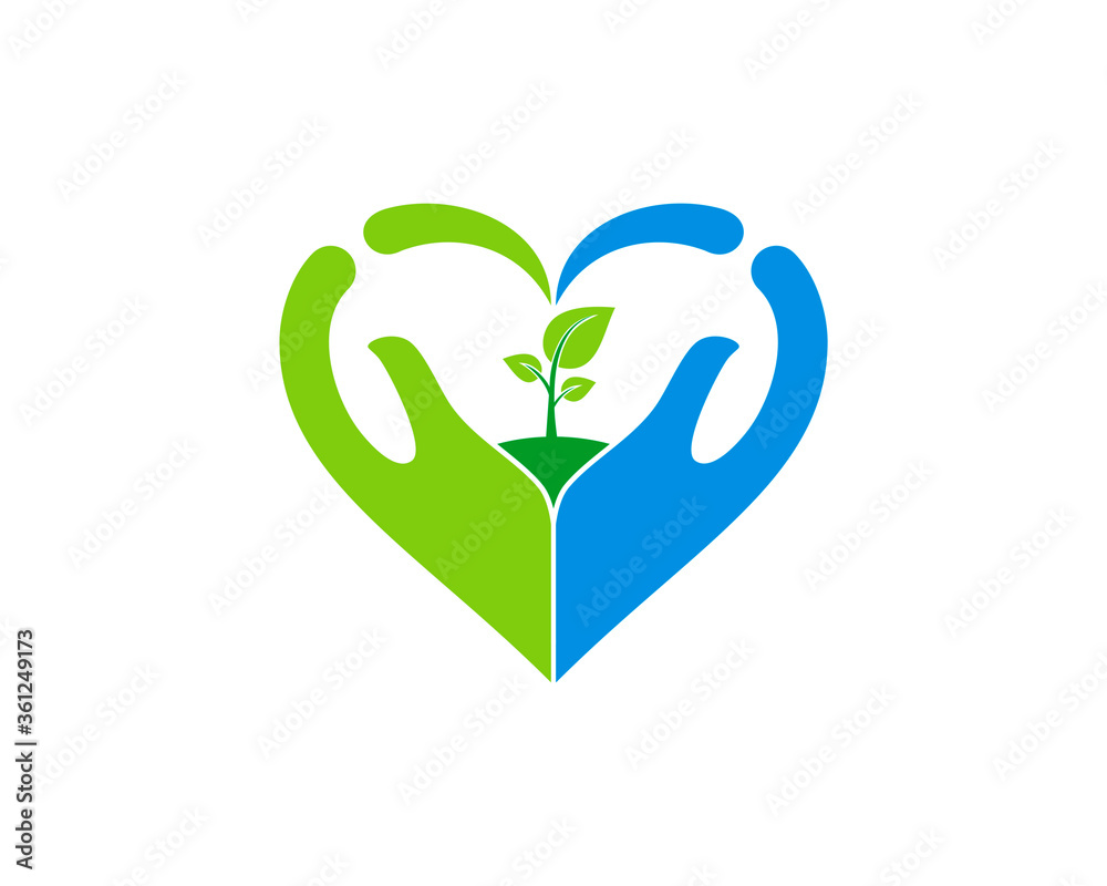 Hand care with love shape and plant tree inside Hand care with love shape and plant tree inside