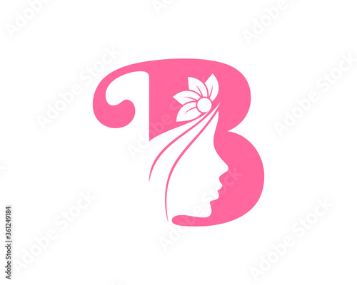 B letter initial with women face