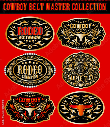 Western Style Cowboy Belt Buckle Label Master Collection Set.