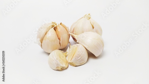 Close up garlic or bawang putih isolated on white background