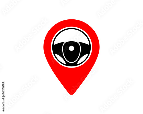 Red pin location with car steering wheel inside