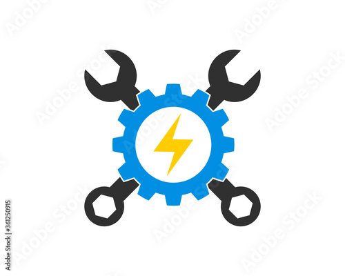 Gear with lightning and wrench
