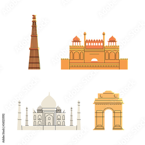 India landmarks places vector design