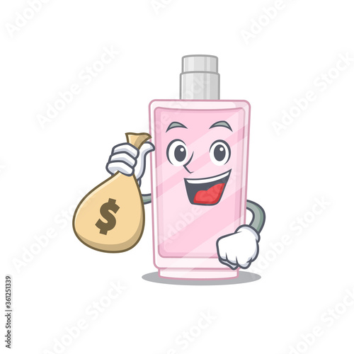 Crazy rich Cartoon picture of perfume having money bags