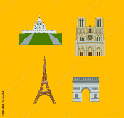 famous buildings of paris city. illustration for web and mobile design.