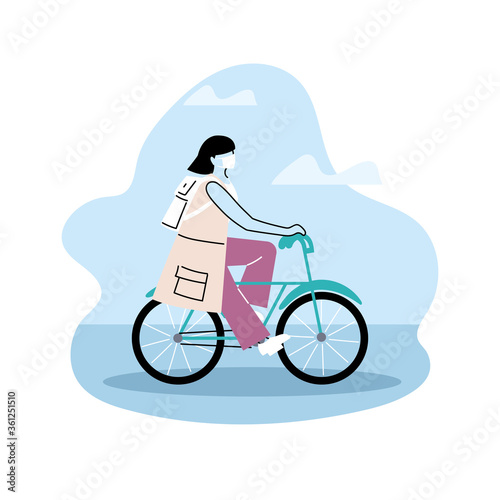 Fototapeta Naklejka Na Ścianę i Meble -  woman avatar on bicycle, riding bike