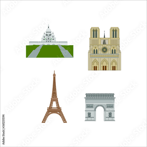famous buildings of paris city. illustration for web and mobile design.