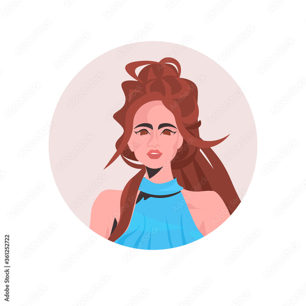 Obraz premium brown hair young woman profile avatar beautiful girl face female cartoon character portrait vector illustration