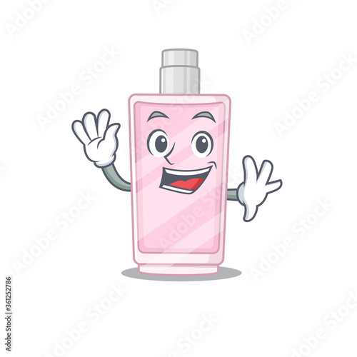 A charismatic perfume mascot design concept smiling and waving hand