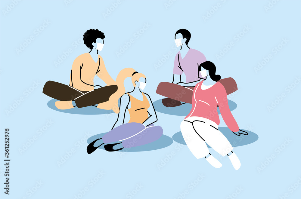group of people sitting with face mask