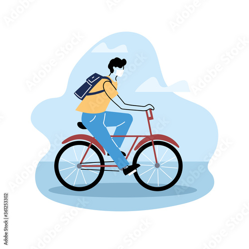 man avatar on bicycle, riding bike