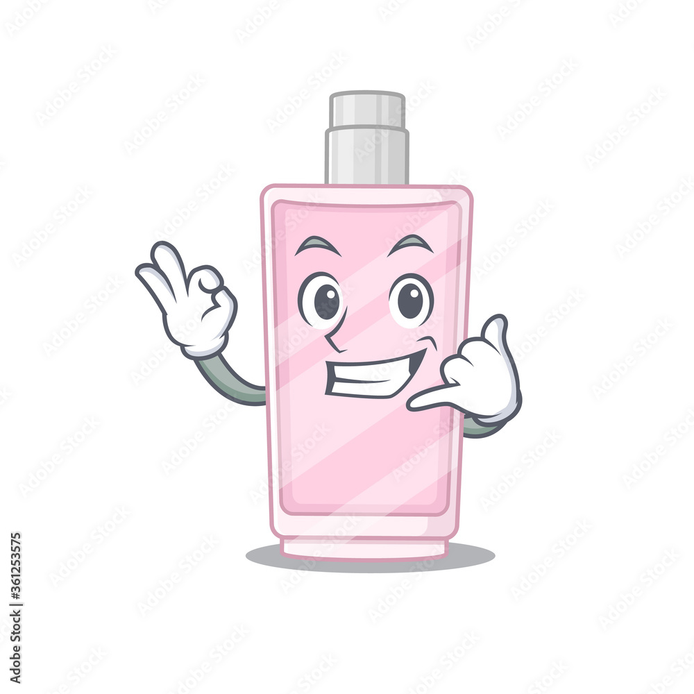 Caricature design of perfume with cute call me pose Caricature design of perfume with cute call me pose