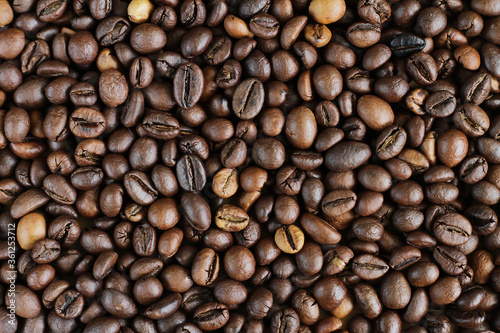 Coffee beans brown texture background.