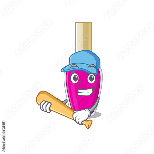 Cool pink nail polish caricature picture design playing baseball