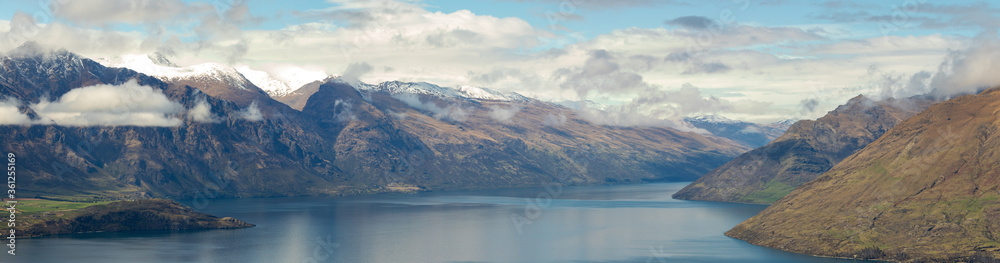 Lake Wakatipu and Southern Alps panorama, Queenstown,  New Zealand