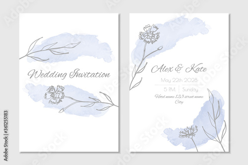 Wedding floral invitation template. Watercolour cornflowers and graphite imitation