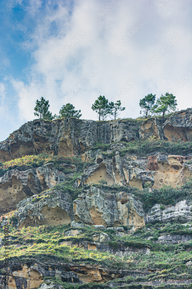 Limestone cliff landscape with a cloudy sky