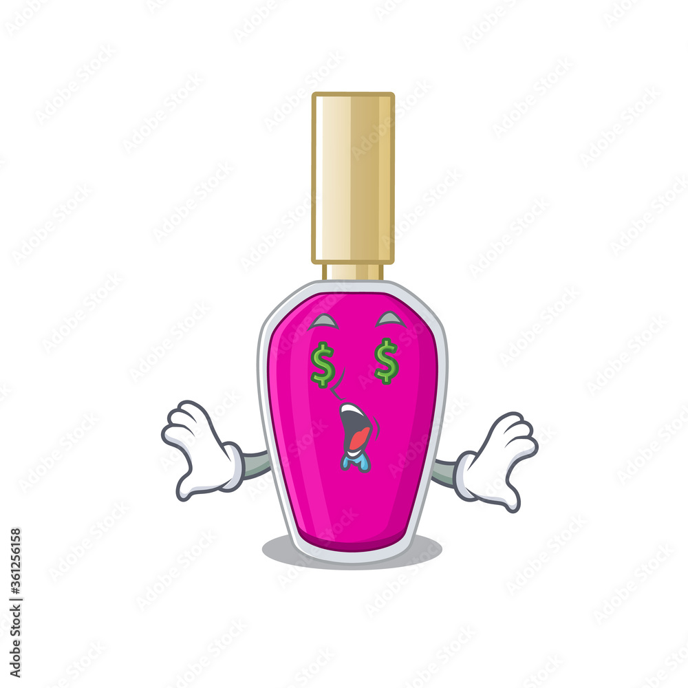 Φωτογραφία happy rich cartoon concept of pink nail polish with money eyes