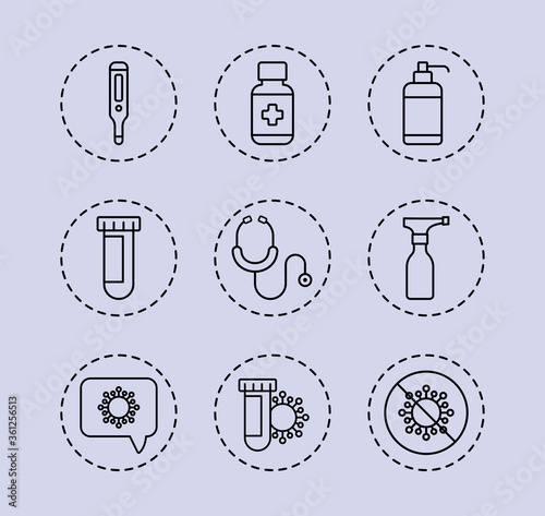 set of icons coronavirus protection, protective measures, coronavirus symptoms