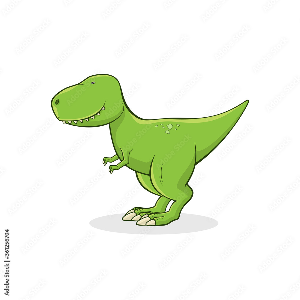 Obraz premium Cute Tyrannosaurus Rex isolated on white background. Funny dinosaur t-rex stands on white background. T-shirt print design for kid clothes. Vector illustration.