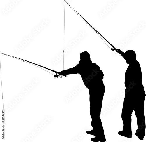 two fishermen silhouettes illustration on white