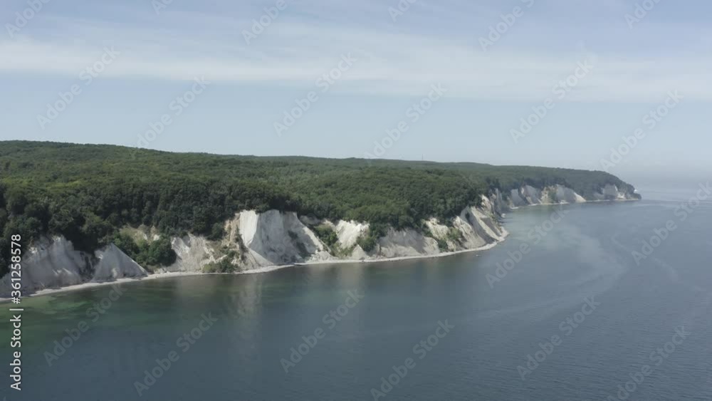 Drone Aerial Shot of the chalk cliffs on Ruegen Rügen in Germany in beautiful light with green and blue seawater, Europe Drone Aerial Shot of the chalk cliffs on Ruegen Rügen in Germany in beautiful light with green and blue seawater, Europe