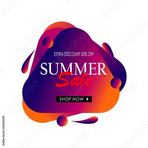 Hello summer vector illustration. Summer sale web banner template. Colorful abstract background with of tropical leaves. Promotion offer. Applicable for flyer, social networks, poster. in eps 10