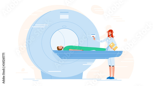 Nurse Preparing Patient For Mri Scan Test Vector
