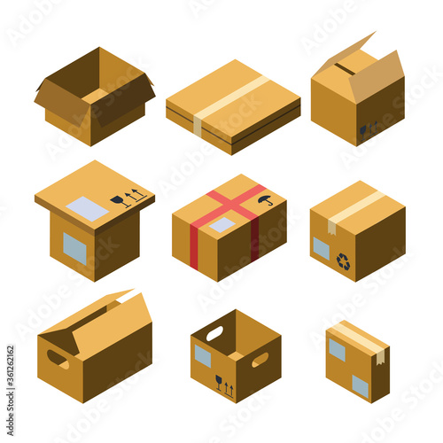 Cardboard Box Different Size Collection Set Vector