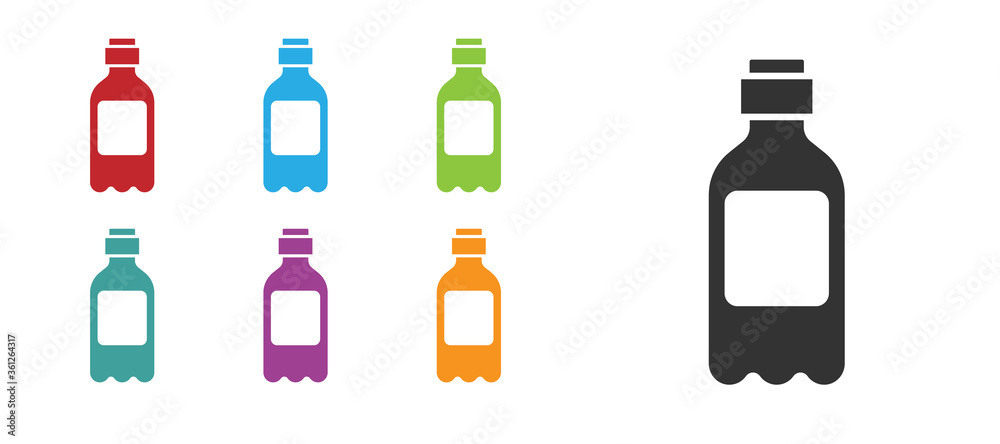 Black Bottle of water icon isolated on white background. Soda aqua drink sign. Set icons colorful. Vector Illustration. Black Bottle of water icon isolated on white background. Soda aqua drink sign. Set icons colorful. Vector Illustration.