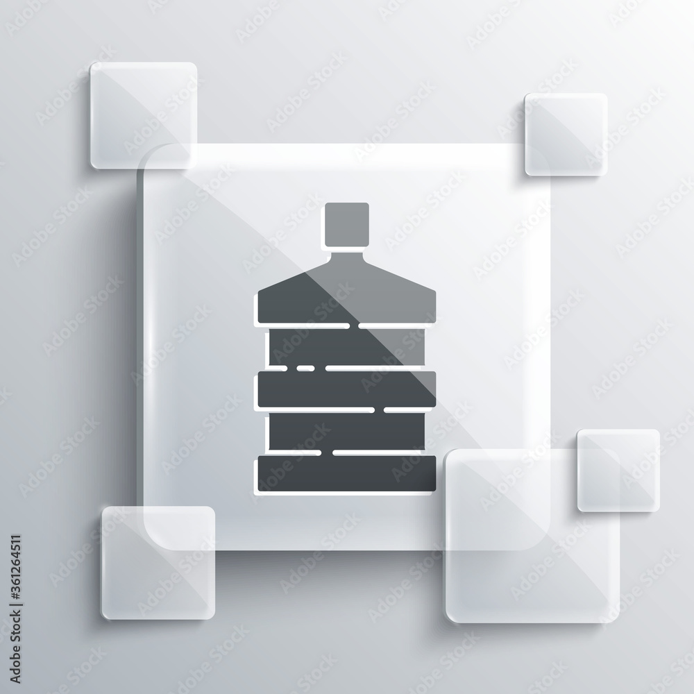 Grey Big bottle with clean water icon isolated on grey background. Plastic container for the cooler. Square glass panels. Vector Illustration. Grey Big bottle with clean water icon isolated on grey background. Plastic container for the cooler. Square glass panels. Vector Illustration.