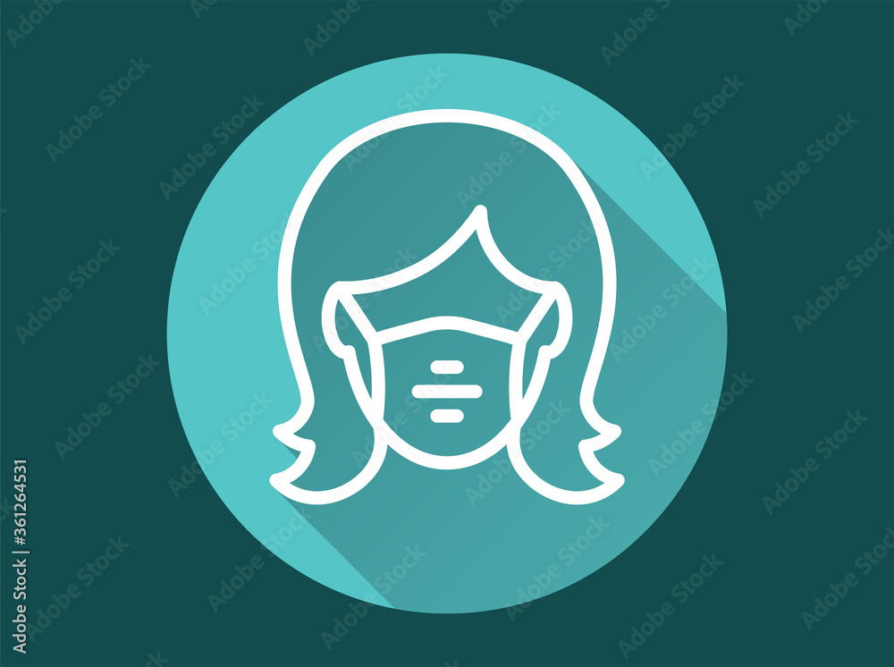 Woman in medical face mask icon for graphic and web design.
