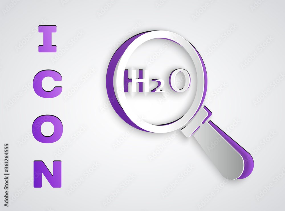 Paper cut Chemical formula for water drops H2O shaped icon isolated on grey background. Paper art style. Vector Illustration. Paper cut Chemical formula for water drops H2O shaped icon isolated on grey background. Paper art style. Vector Illustration.