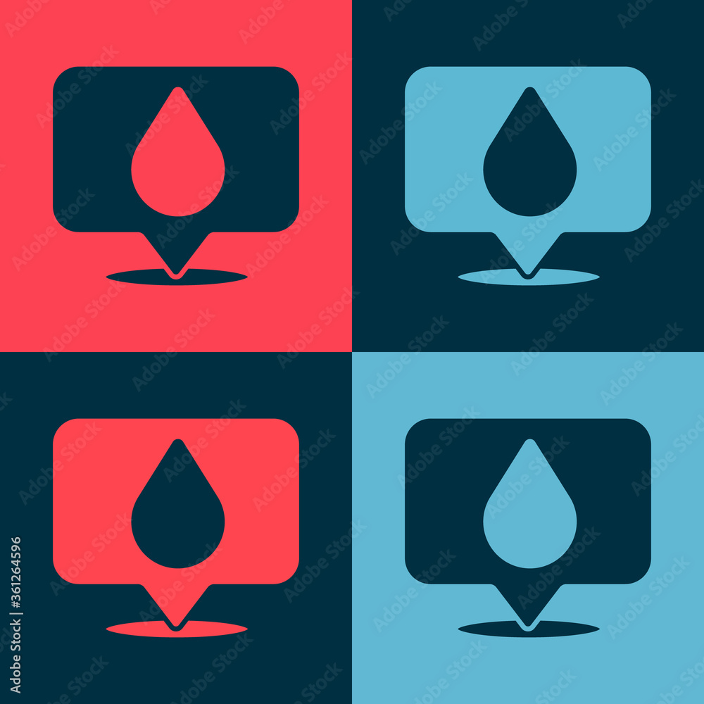Fototapeta premium Pop art Water drop with location icon isolated on color background. Vector Illustration.