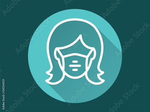 Woman in medical face mask icon for graphic and web design.
