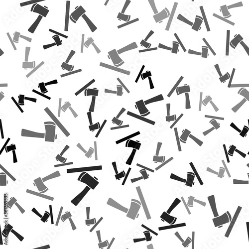 Black Wooden axe icon isolated seamless pattern on white background. Lumberjack axe. Vector Illustration.