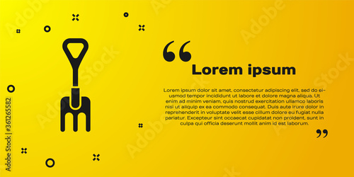 Black Garden rake icon isolated on yellow background. Tool for horticulture, agriculture, farming. Ground cultivator. Vector Illustration.
