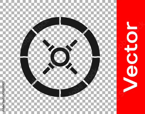 Black Safe icon isolated on transparent background. The door safe a bank vault with a combination lock. Reliable Data Protection. Vector Illustration.