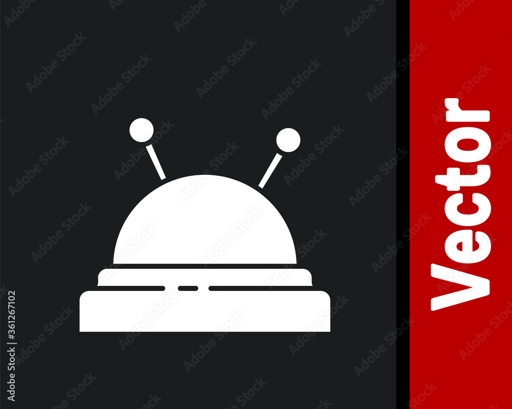 White Needle bed and needles icon isolated on black background. Handmade and sewing theme. Vector Illustration. White Needle bed and needles icon isolated on black background. Handmade and sewing theme. Vector Illustration.