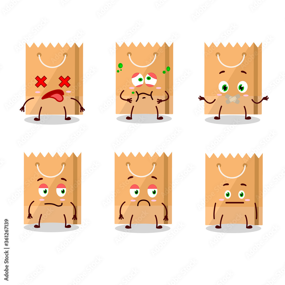 Fototapeta premium Grocery bag cartoon character with nope expression