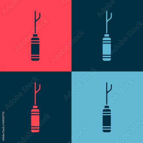 Pop art Awl tool with wooden handle icon isolated on color background. Work equipment tailor industry. Vector Illustration.