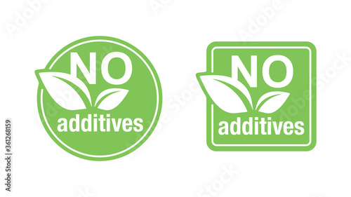 No additives sign for healthy natural  food products label - vector isolated pictogram in 2 variations with plant leaf