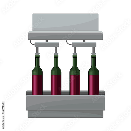 Wine Bottling Process with Glass Bottles Moving on Conveyor Belt Vector Illustration