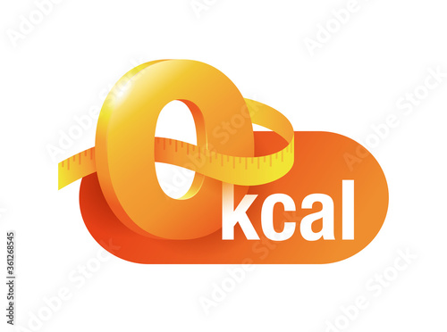 0 kcal icon (symbolic button) for packaging of zero calories diet food products - zero sign with measuring tape around